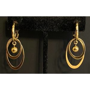 Monet Vintage Gold Tone Ring Bead Dangle Clip On Earrings